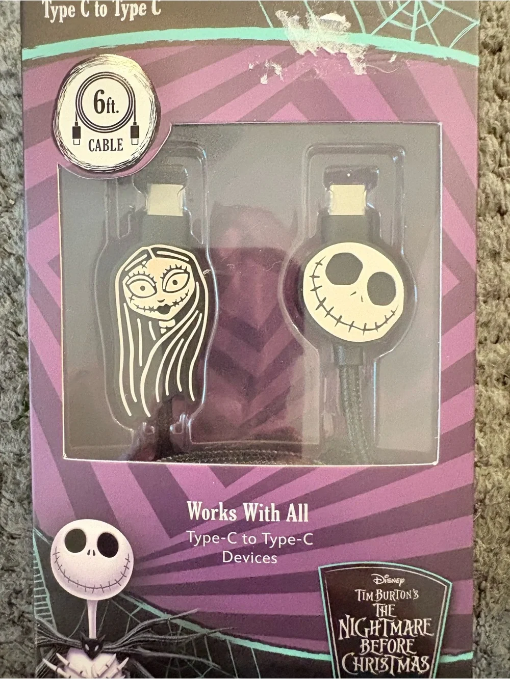 DISNEY NIGHTMARE BEFORE CHRISTMAS JACK AND SALLY 6 ' CHARGING CABLE TYPE C